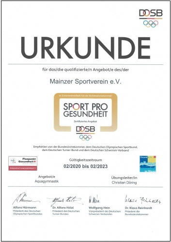 Urkunde Sport pro Gesundheit